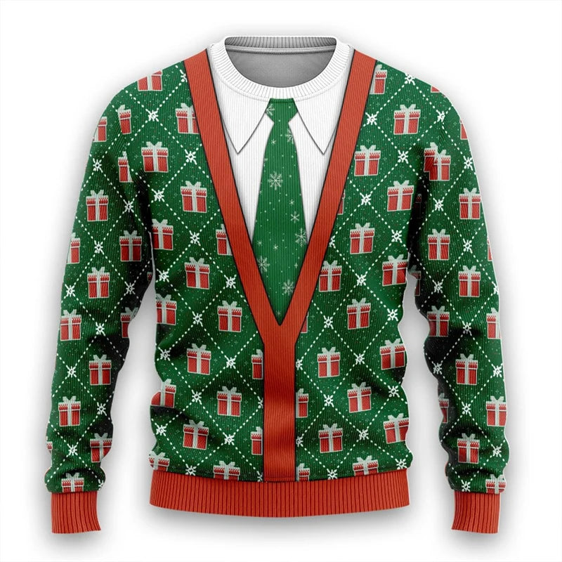 Tie Ugly Christmas Sweater Santa Cosplay Sweatshirt For Women Mens Funny Xmas Ugly Sweaters Bachelor Party Suit Pullovers Unisex