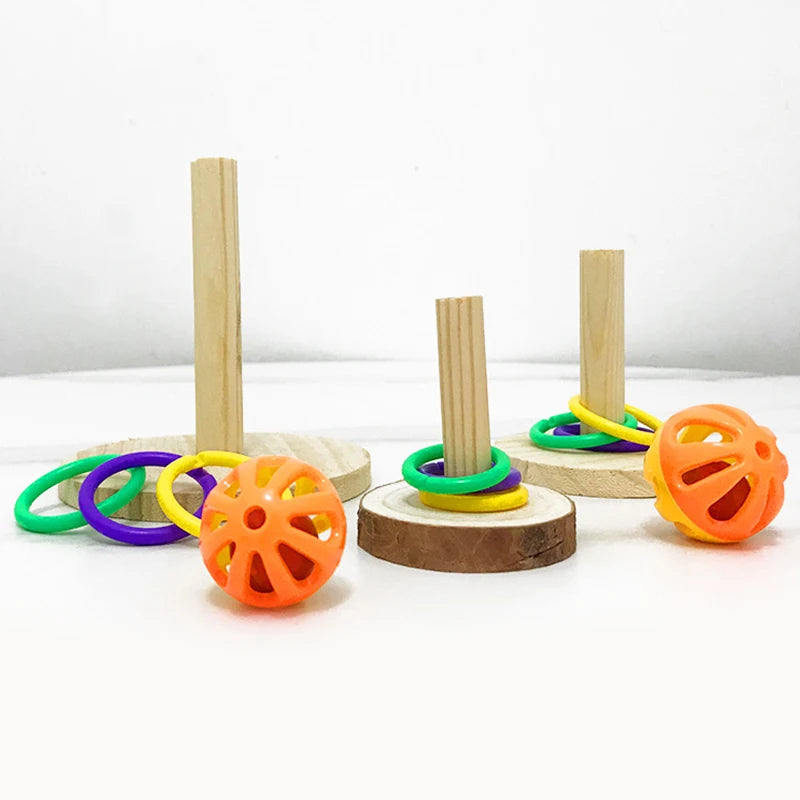 Parrot Bite Chewing Toy Bird Training Toy Pet Bird Swing Ball Standing Toy Wooden Interactive Parrot Ring Toys Pet Supplies