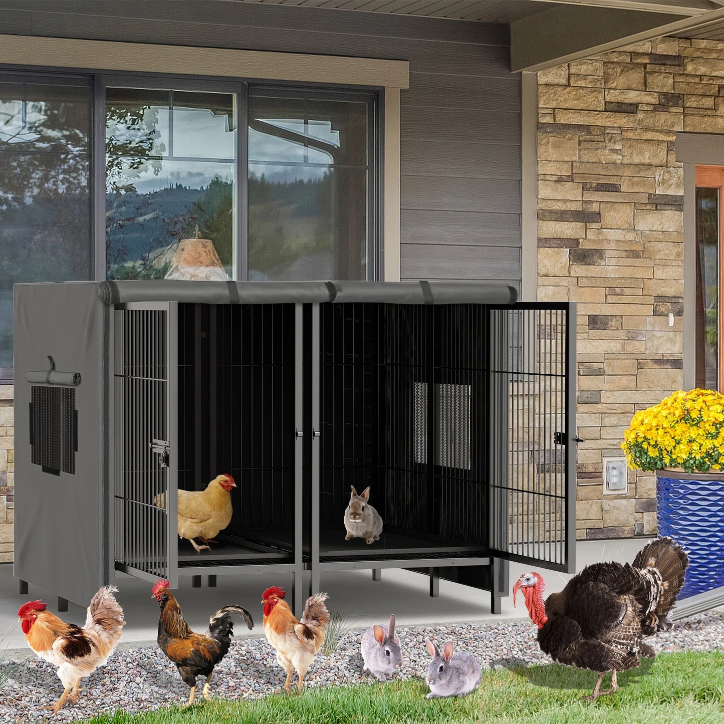 Heavy Duty Dog Crate: 52Inch Extra Large Pet Raised Metal Cage with Removable Divider - Doggy Kennel Training Playpen House