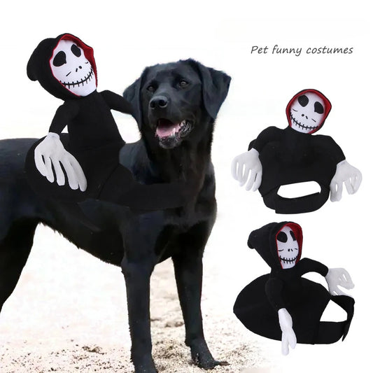 Halloween Death Rider Dog Costume Adjustable Skeleton Jumpsuit Riding Outfit  Halloween Pets Cat Dog Spooky Cosplay Dress Up