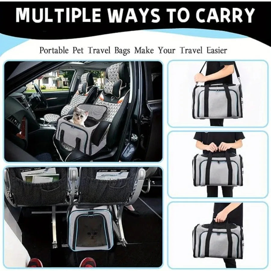 1 PC Expandable Foldable Pet Bag with Fleece Pad Soft Side Pet Harness for Small Pets Cats Puppies. Breathable Cat Backpack Har