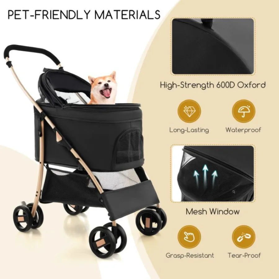 Foldable 3In1 Pet Stroller with Removable Seat Carrier