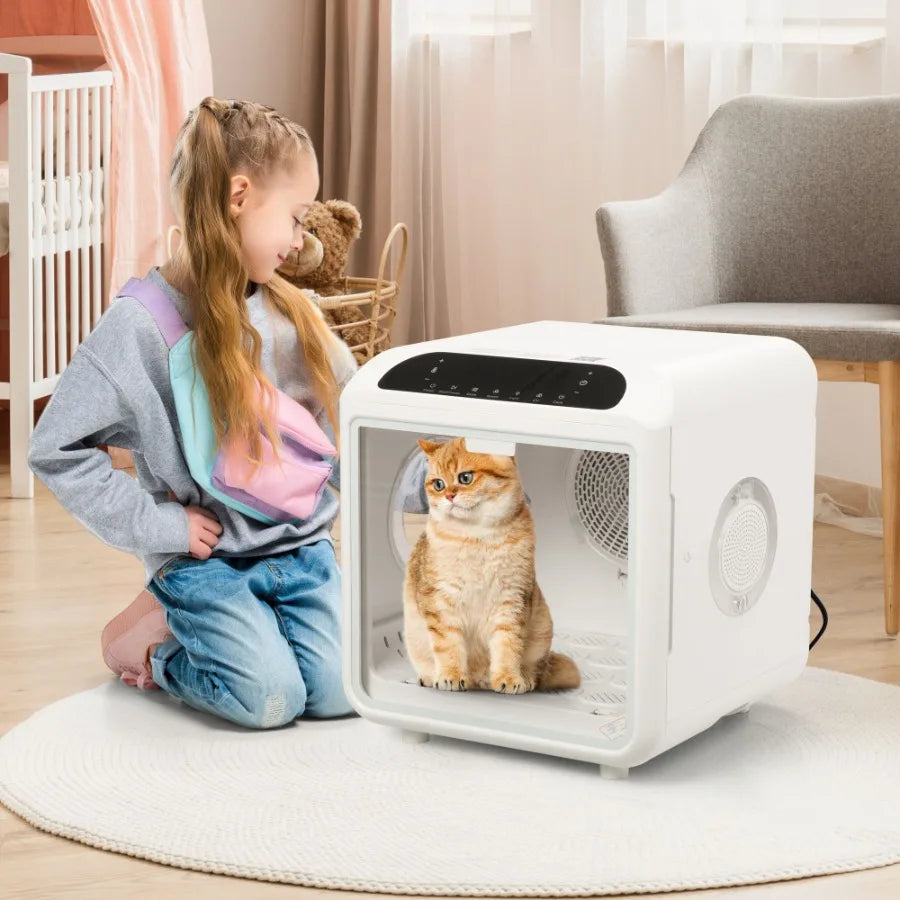 Smart Electric Pet Dryer Box Ultra Quiet Hair Dryer for Cat Puppy Remote Control 2 Drying Modes Temperature and Wind Speed Cont