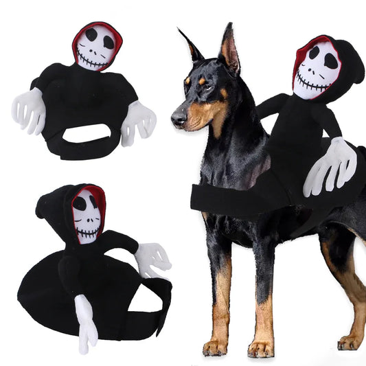 Halloween Death Rider Dog Costume Adjustable Skeleton Jumpsuit Riding Outfit  Halloween Pets Cat Dog Spooky Cosplay Dress Up