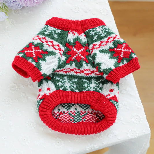 Costume Cartoon Pattern Pet Christmas Sweater Warm Soft Dog Snowflake Sweater Cat Elk Knitwear Holiday Suit