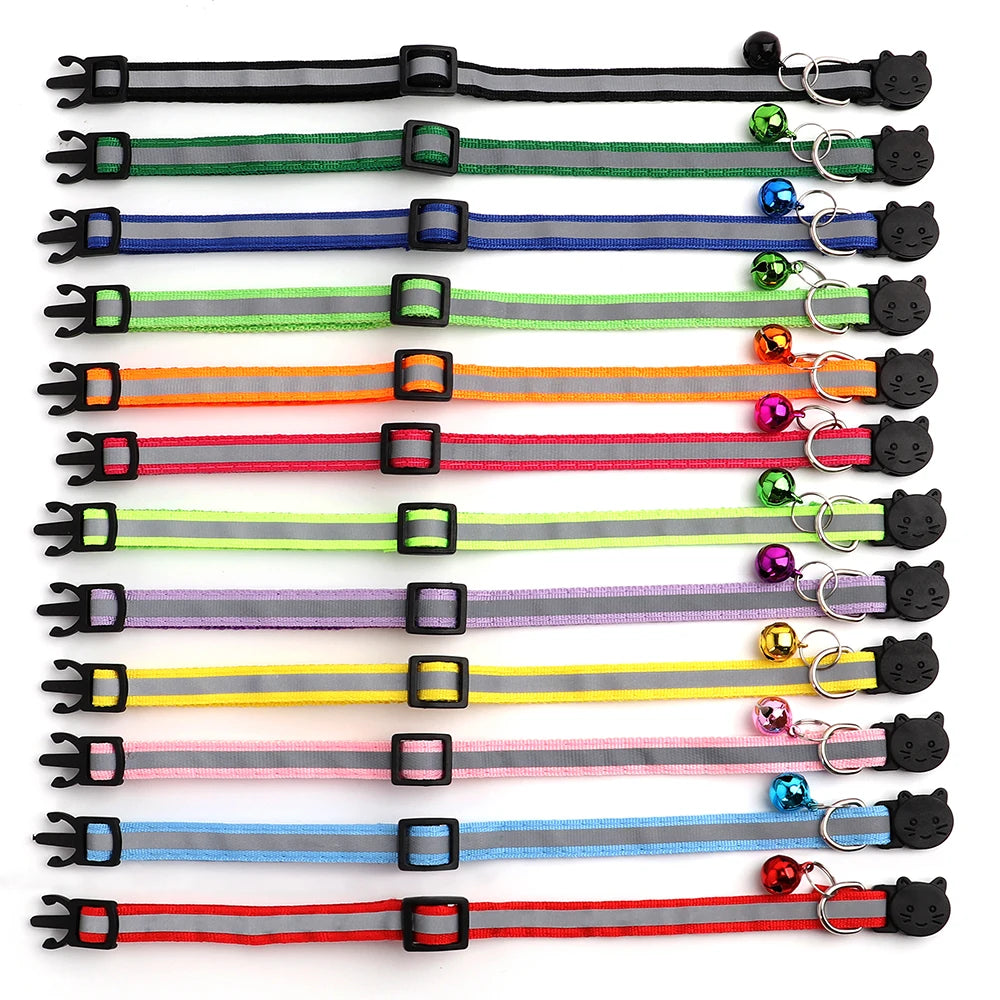 Customized Cat Collar Reflective Cat Collar Free Engraved Puppy Kitten Pet ID Nameplate Necklace With Bell Anti-lost For Cats