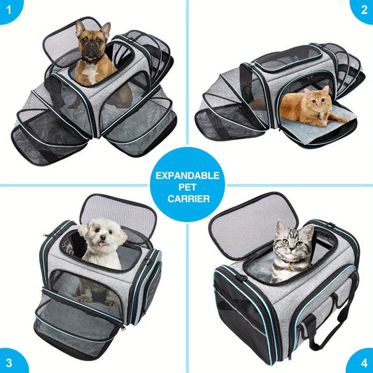 1 PC Expandable Foldable Pet Bag with Fleece Pad Soft Side Pet Harness for Small Pets Cats Puppies. Breathable Cat Backpack Har