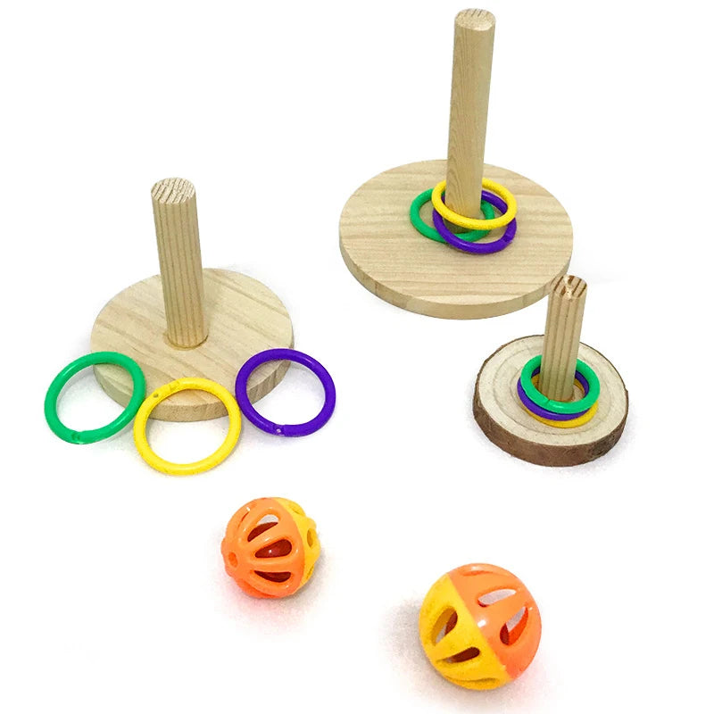 Parrot Bite Chewing Toy Bird Training Toy Pet Bird Swing Ball Standing Toy Wooden Interactive Parrot Ring Toys Pet Supplies