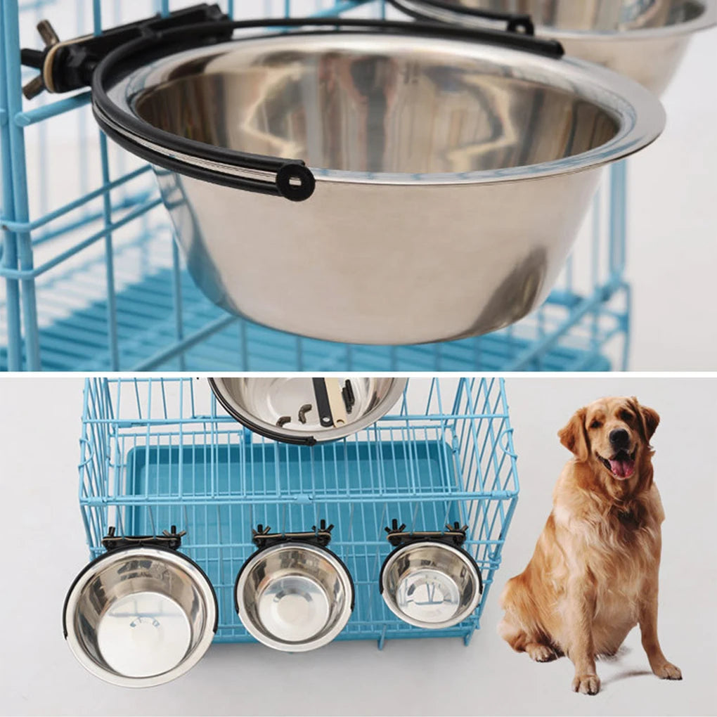 Silver Convenient Stainless Steel Hanging Pet Bowl For Easy Feeding Stainless Steel Is Sturdy 17CM